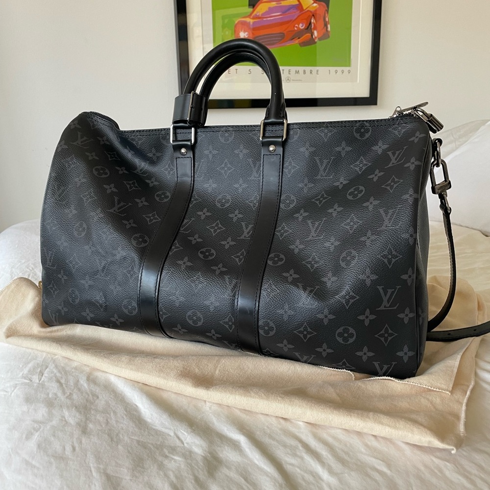 Louis Vuitton Black Monogram Eclipse Keepall Bandoulière 50 Travel Duffle Bag
